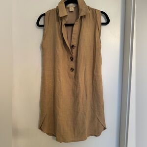 Lost in Lunar | Sleeveless Button-Up Top | Tan | US M | Linen blend
